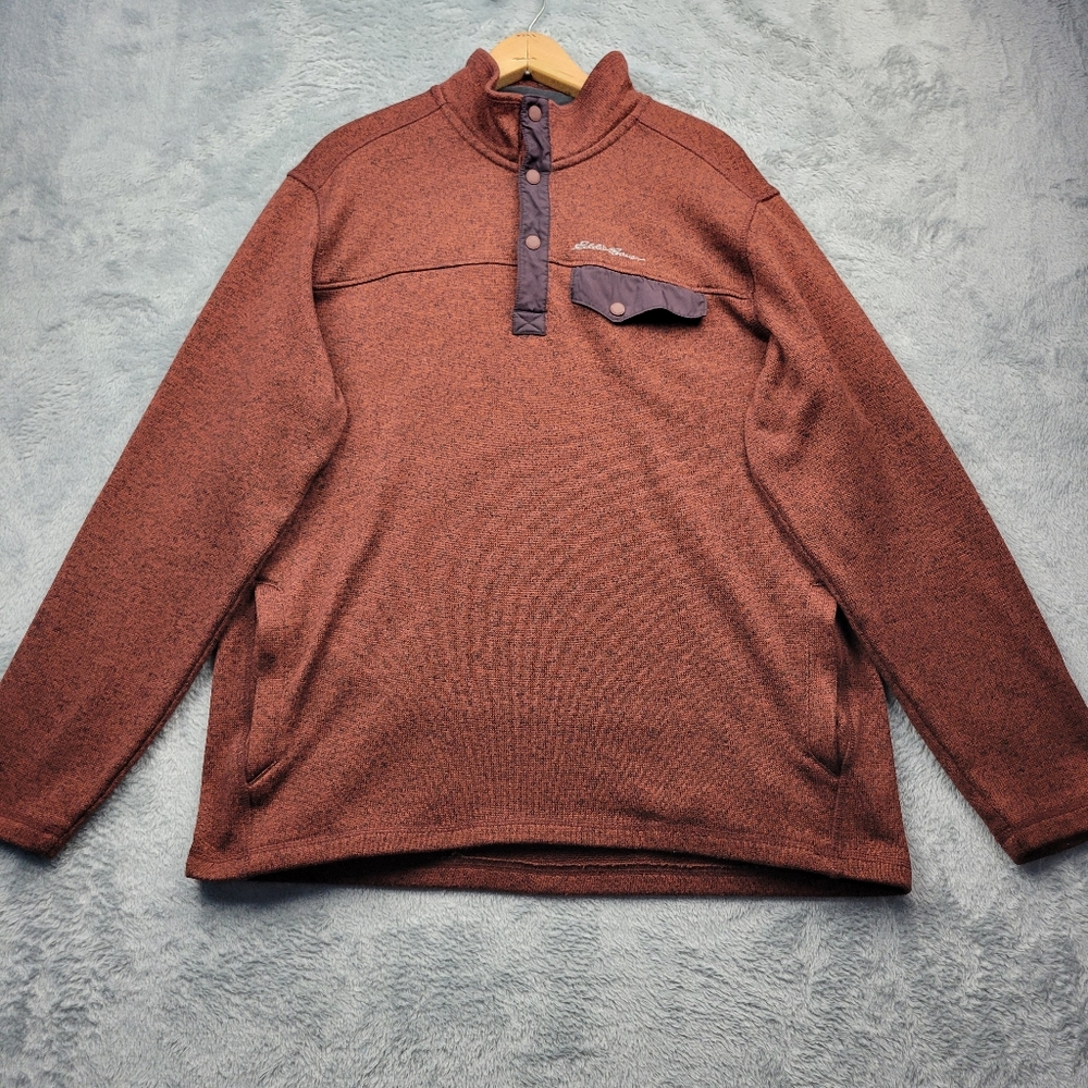 Eddie Bauer Mens Sweater Size XL Quarter Snap Pullover Mockneck Fleece